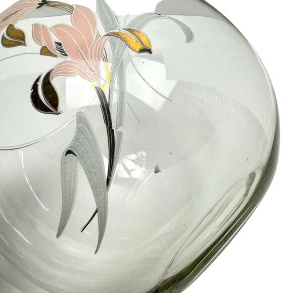 Vintage Clear Glass Fishbowl Decorative Vase with Asian Lotus Flower Design - Picture 6 of 7